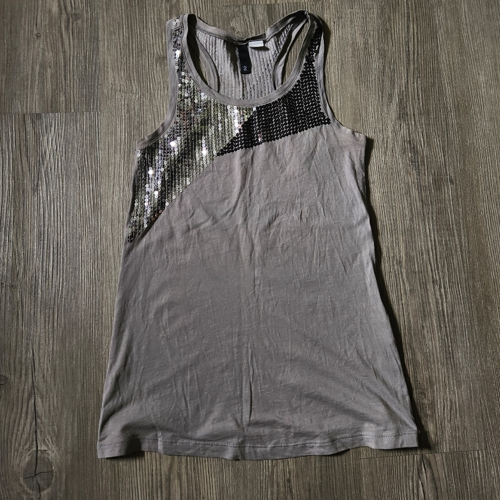 H&M Sequin Colorblock Tank Top Sleeveless Blouse Gray 2